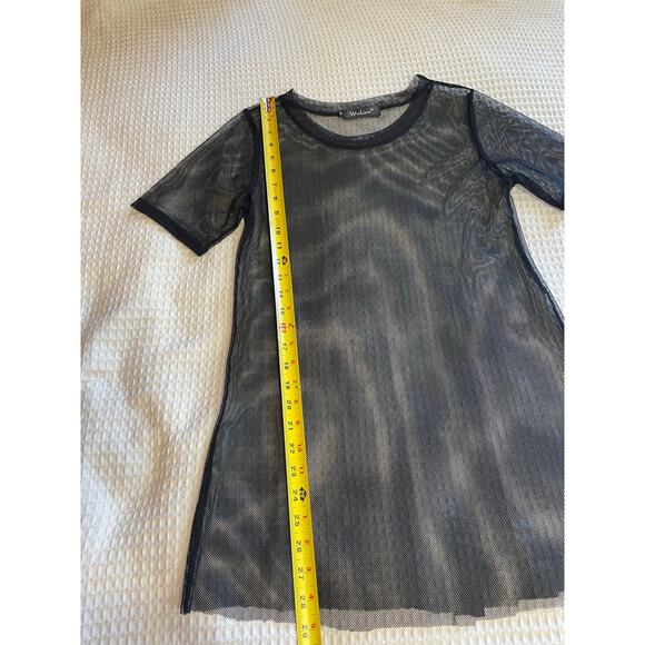 WuLun Mesh Black Crew Neck Short Sleeve Whimsy Goth Style Swim Coverup Small - Picture 7 of 8